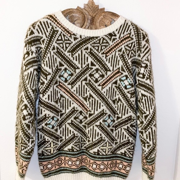 VNTAGE 90s T.Q. Geometric Crewneck Pullover Sweater Size Medium - Picture 1 of 4